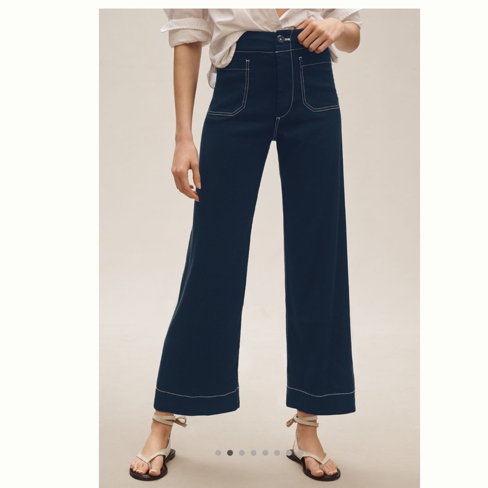 The Colette Contrast-Stitch Linen Crop Wide-Leg Pants by Maeve